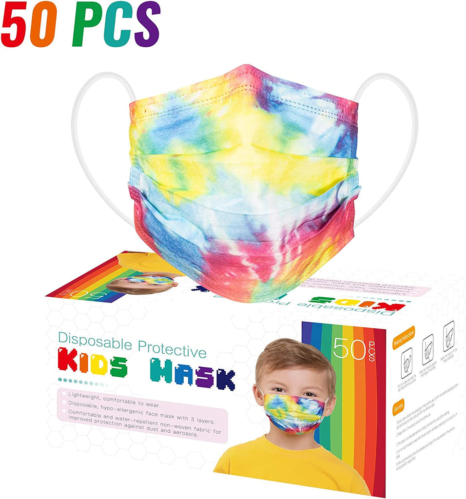 Keiki (Kids) 3-Ply Disposable Face Masks - 50 Count - Rainbow Tye Die