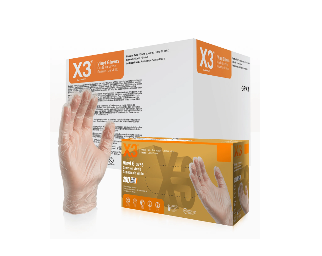 X3 Disposable Vinyl Gloves - AMMEX